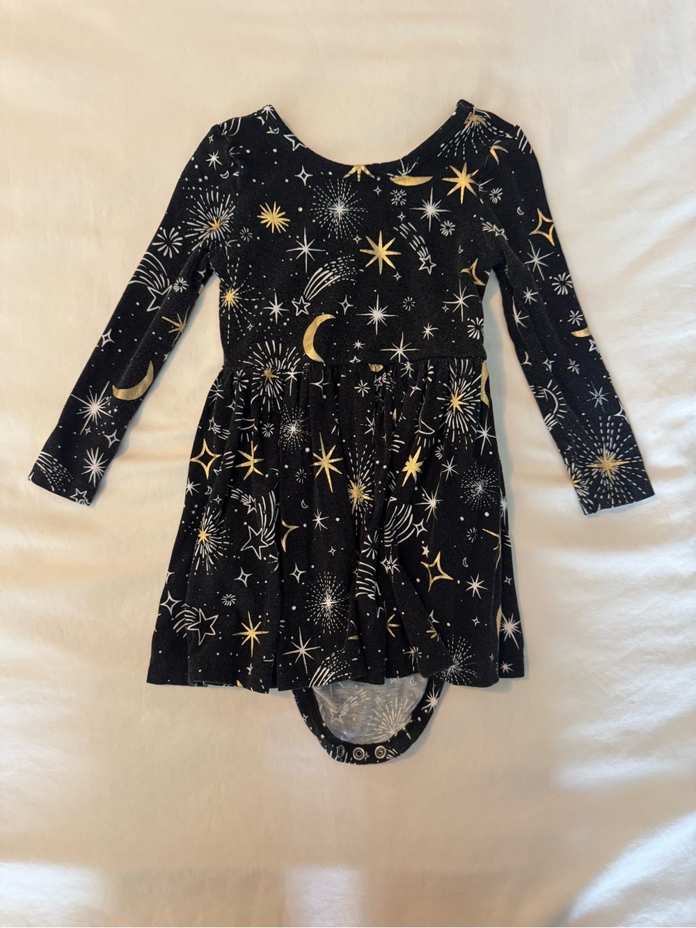 Little Sleepies Celebration Stars (Black and Gold Moon & Stars) Romper Dress